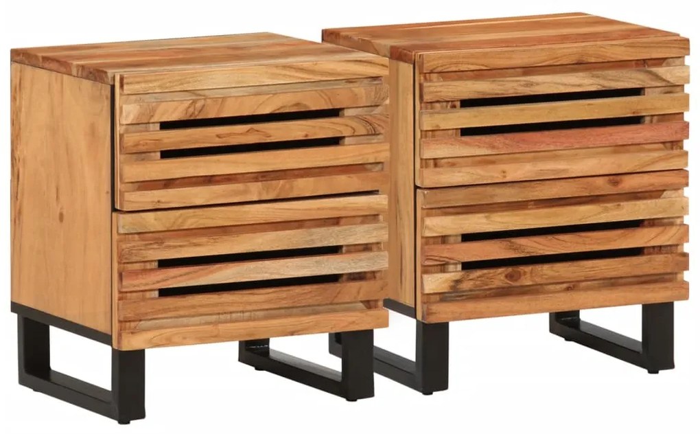 Comodini 2pz 40x34x46 Cm İn Legno Massello Di Acacia /