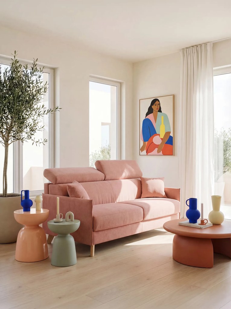 Sole divano letto matrimoniale design compatto - poggiatesta reclinabili e 100% sfoderabile in tessuto smacchiabile T23