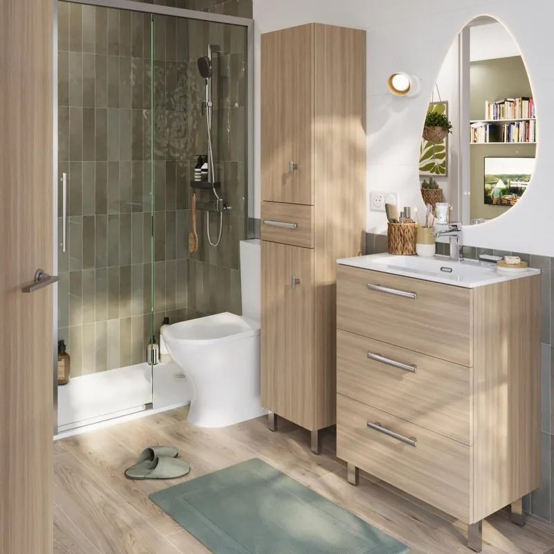 Mobile bagno a terra con lavabo L 60 x H 73 x P 40 cm rovere chiaro truciolare 3 cassetti | Remix