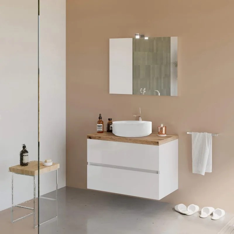 Mobile sottolavabo e lavabo con illuminazione City bianco e rovere naturale L 80 x H 54.4 x P 45.6 cm