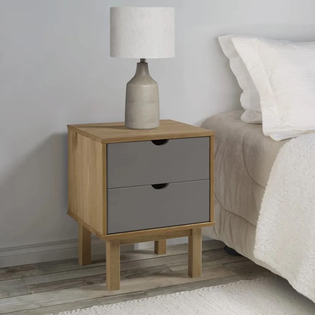 Comodino Otta Marrone E Grigio 45x39x57 Cm İn Legno Di Pino /