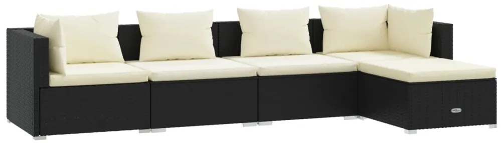 Set salotto da giardino 5 pz con cuscini in polyrattan nero