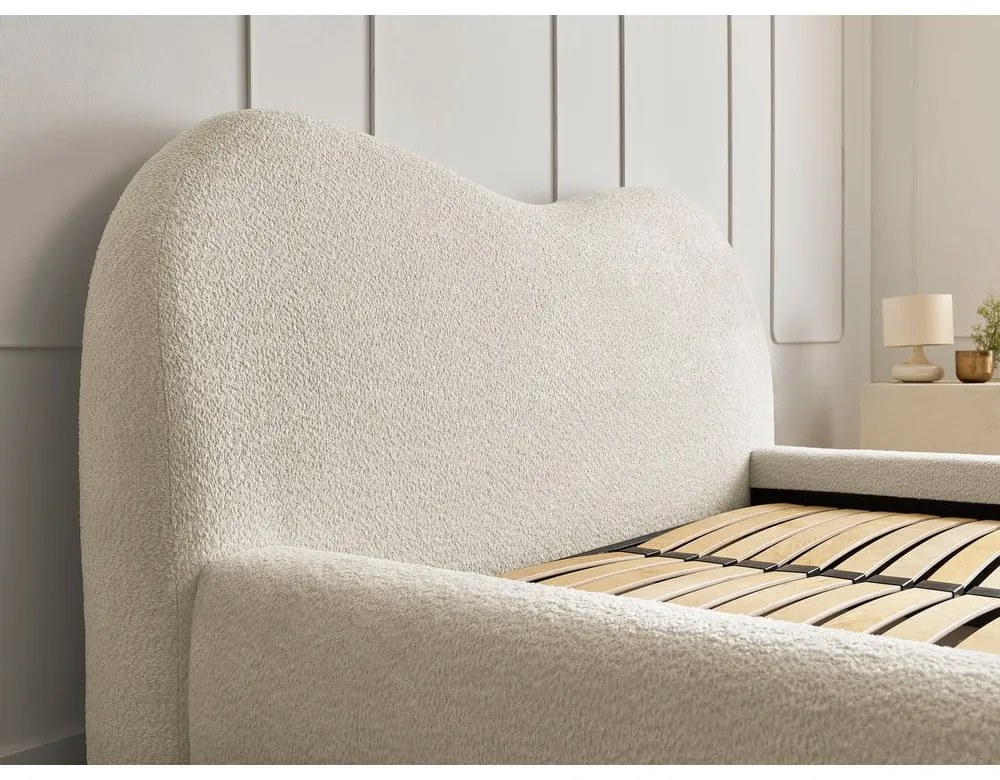 Letto matrimoniale imbottito beige con contenitore con rete inclusa 180x200 cm Orlane – Bobochic Paris