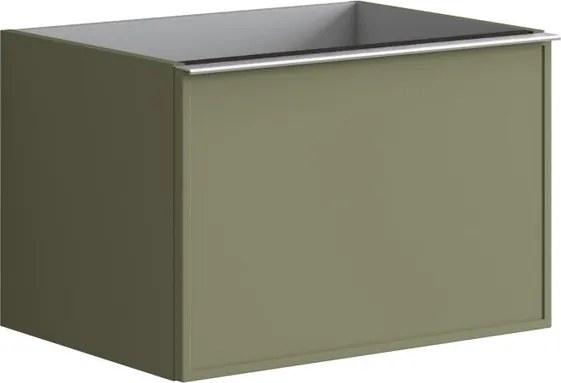 Mobile da bagno sospeso sotto lavabo Pixel frame 2 cassetti L 60 x H 40 x P 45.5 cm verde salvia laccato opaco, con maniglia alluminio brillante