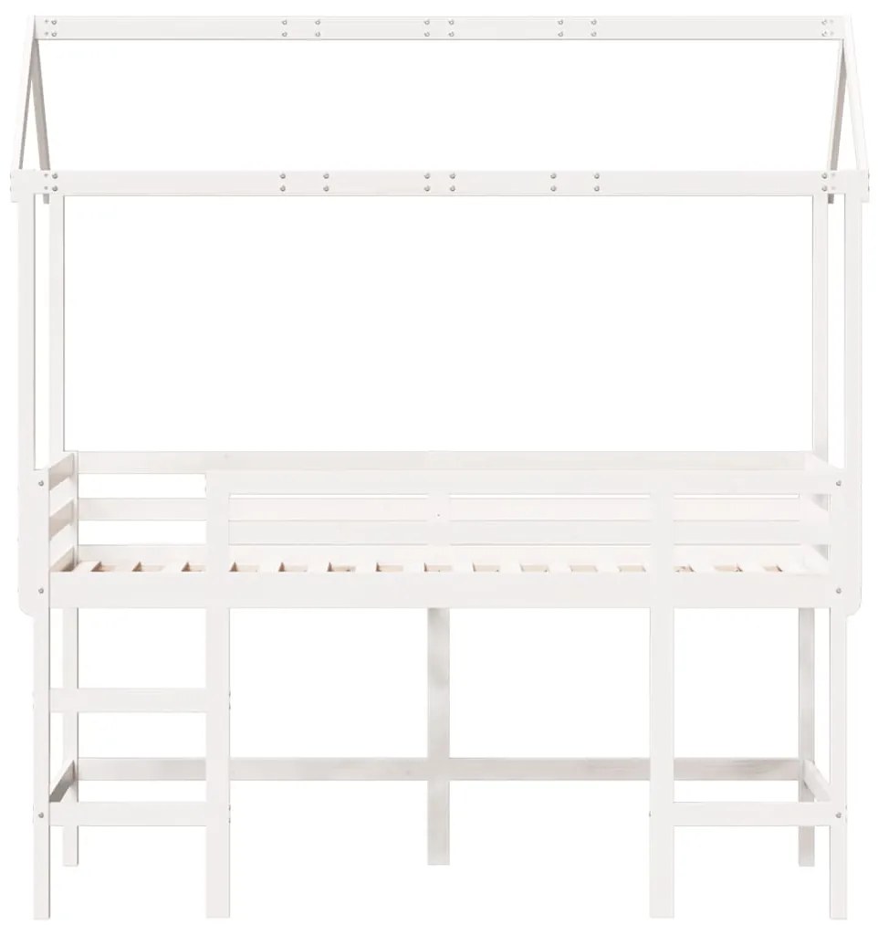 Letto soppalco con scala e tetto bianco 90x200 cm massello pino