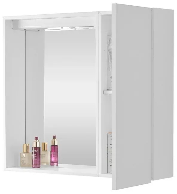 Specchio contenitore 67x60 cm bianco con LED e ripiani interni