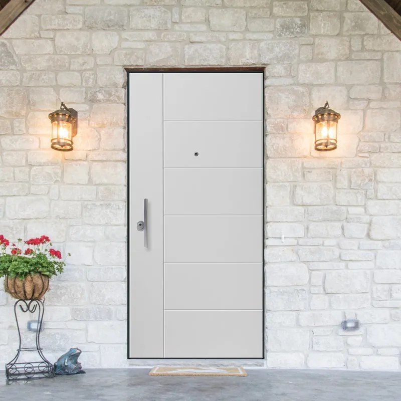 Porta blindata YALE Seal L 80 x H 210 cm in PVC bianco, apertura spingere a destra, falso telaio incluso