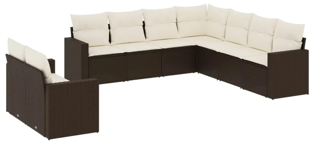 Set divani da giardino 9pz con cuscini marrone in polyrattan