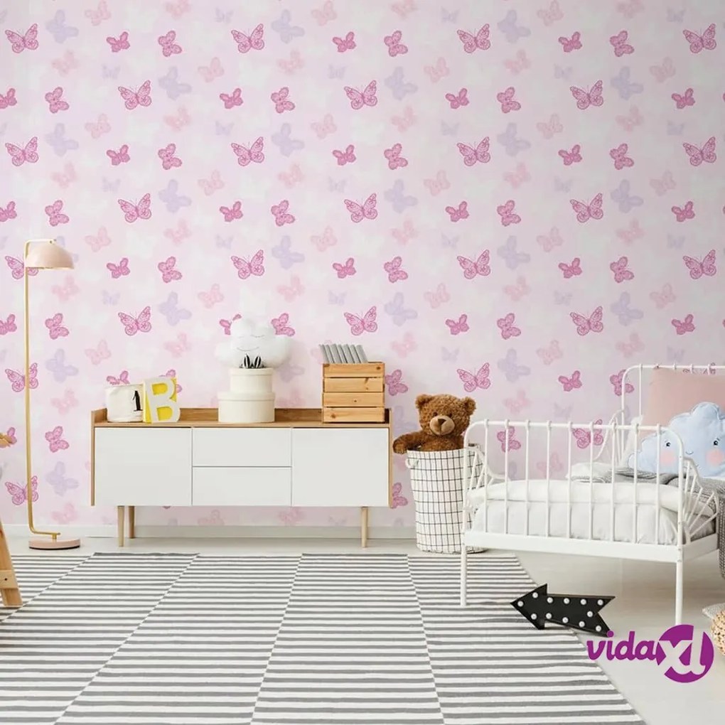 Noordwand Kids at Home Carta da Parati Butterfly Rosa 100114