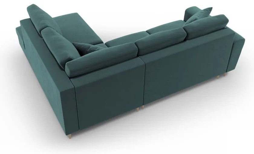 Divano angolare color petrolio allungabile e con contenitore (con penisola a destra/a L) con rivestimento in velluto Kyoto – Cosmopolitan Design