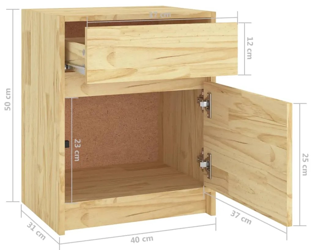 Comodini 2 pz 40x31x50 cm in Legno Massello di Pino