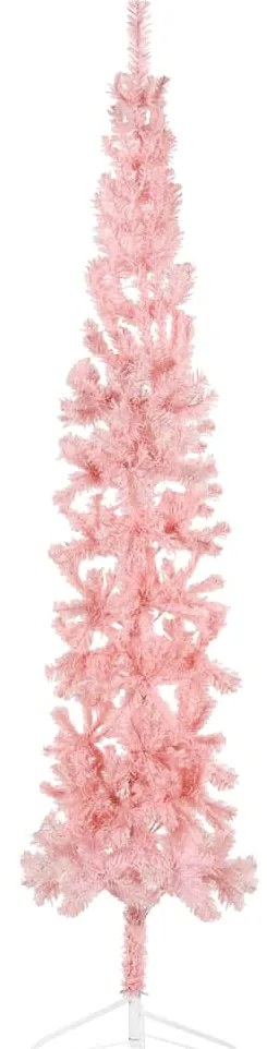 Albero Natale Artificiale Sottile a Metà con Supporto Rosa, 210 cm