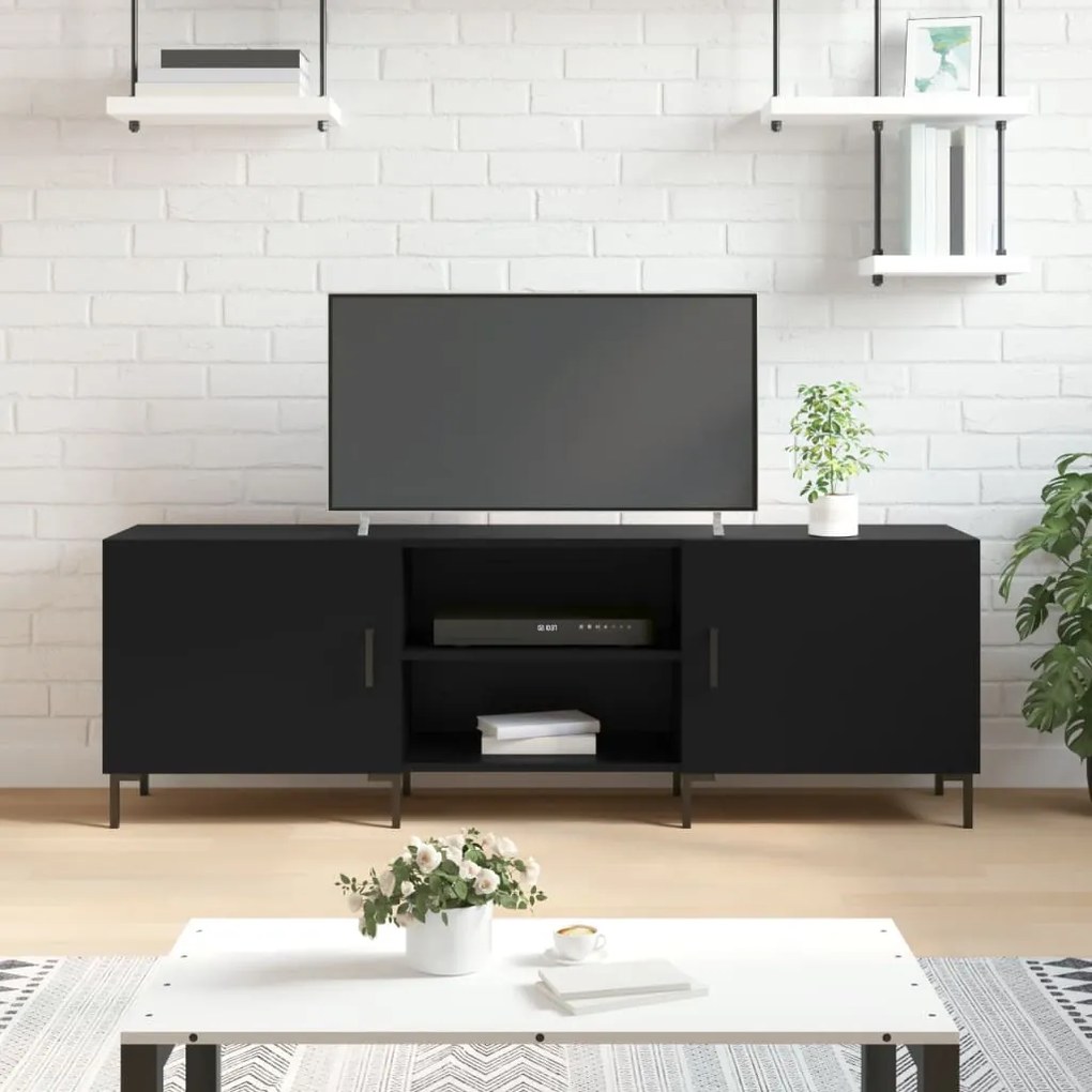 Mobile Porta Tv Nero 150x30x50 Cm İn Legno Multistrato /