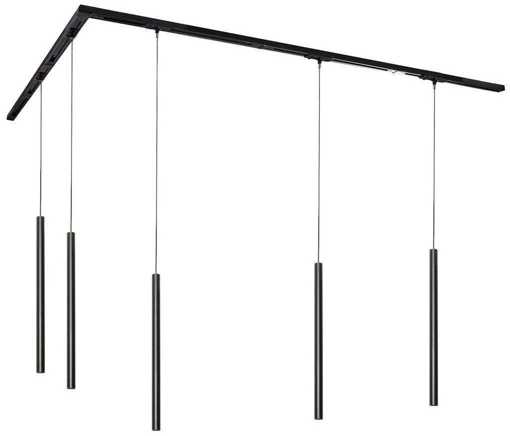 Sistema di illuminazione a binario moderno con 5 luci a sospensione nero 1 fase - Iconic Frini