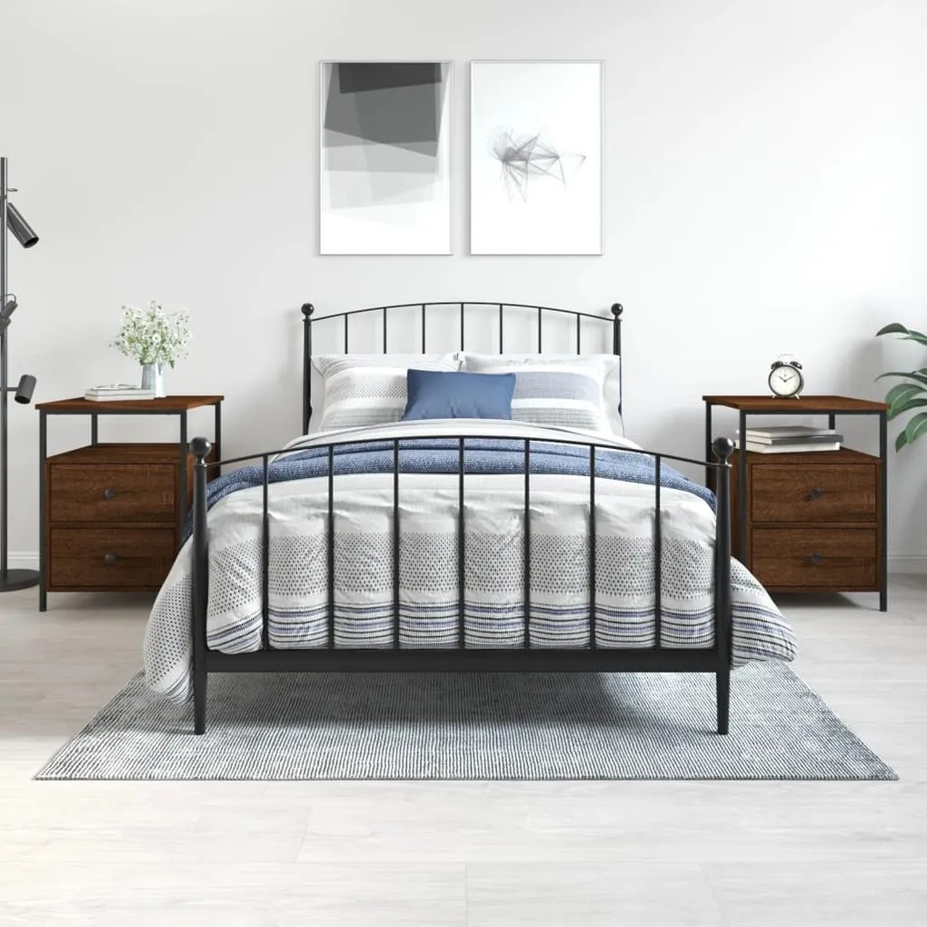 Comodini 2 Pz Rovere Marrone 44x45x60 Cm İn Legno Multistrato /