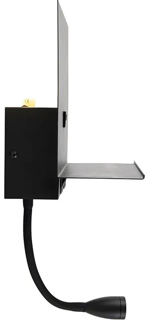 Applique moderna nera con USB e braccio flessibile - Flero