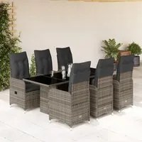 Set Bistr da Giardino 7 pz con Cuscini in Polyrattan Grigio 3277040