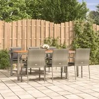 Set da Pranzo da Giardino 7 pz con Cuscini in Polyrattan Grigio 3184973