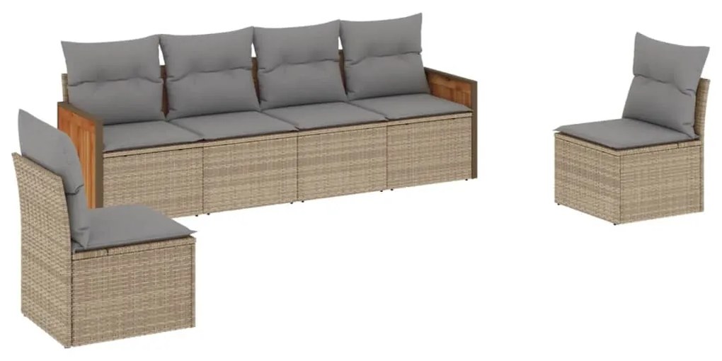 Set Divano da Giardino 6 pz con Cuscini Beige in Polyrattan