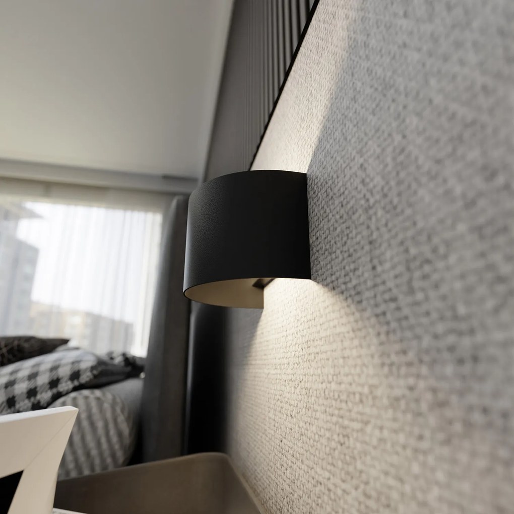 Applique Moderna 1 Luce Floki Fascia In Acciaio Nero