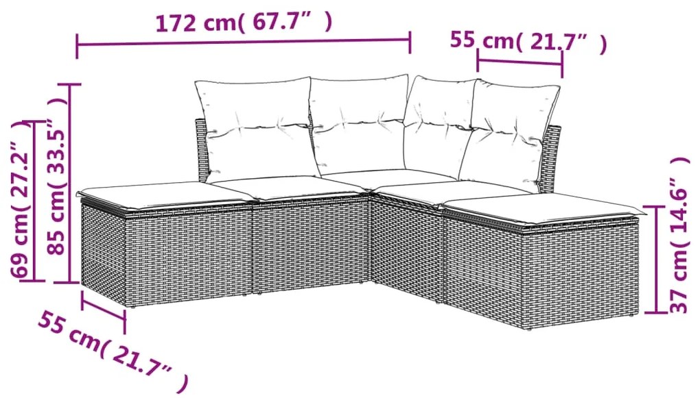 Set Divani da Giardino 5 pz con Cuscini in Polyrattan Nero