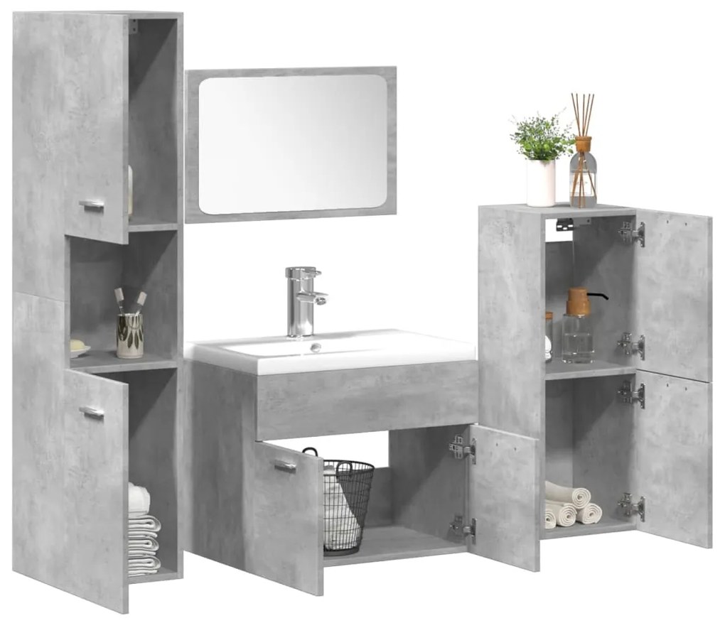 Set Mobili Da Bagno 5 Pz Grigio Cemento İn Legno Multistrato /