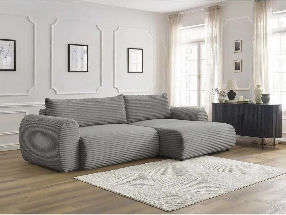 Divano angolare in grigio scuro allungabile (con penisola a destra) con rivestimento in velluto a coste Lucien – Bobochic Paris