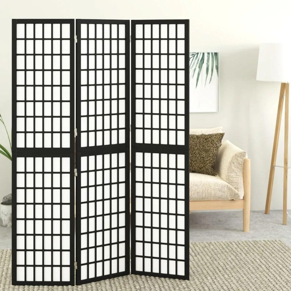 Divisorio Pieghevole 3 Pannelli Stile Giapponese 120x170cm Nero /