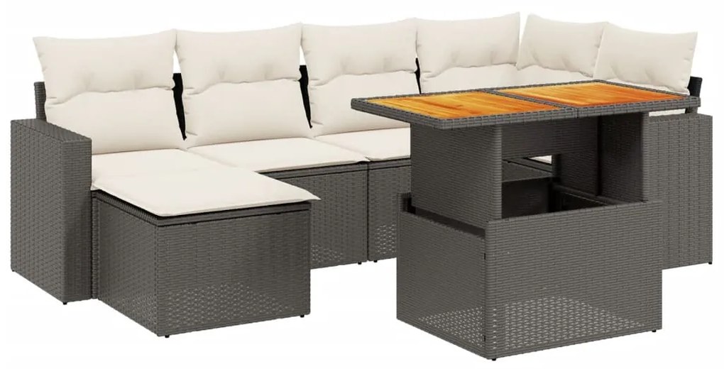 Set divani da giardino con cuscini 7pz nero polyrattan