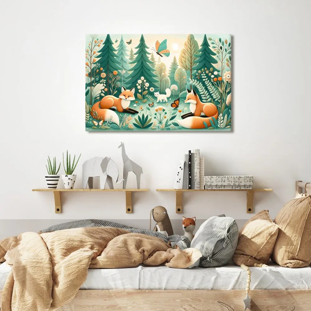 Quadro su tela – Tranquillità del bosco con volpi
