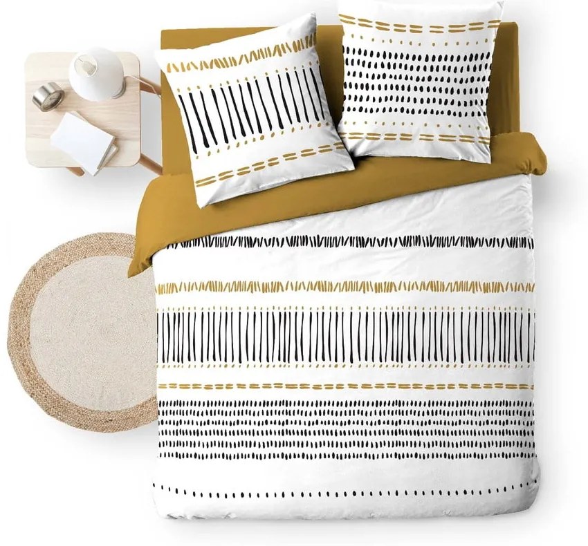 Set copripiumino e federa color senape/bianco in cotone per letto matrimoniale ed esteso 240x220 cm Chicago – douceur d'intérieur