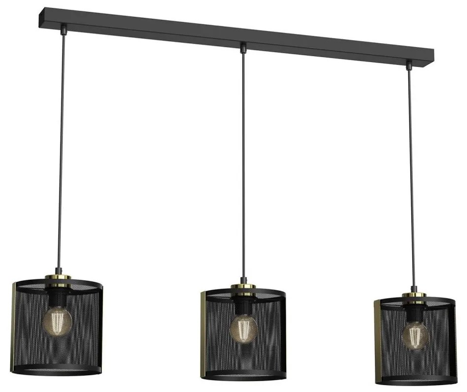 Lampadario a sospensione con filo KAGA 3xE27/60W/230V nero/oro