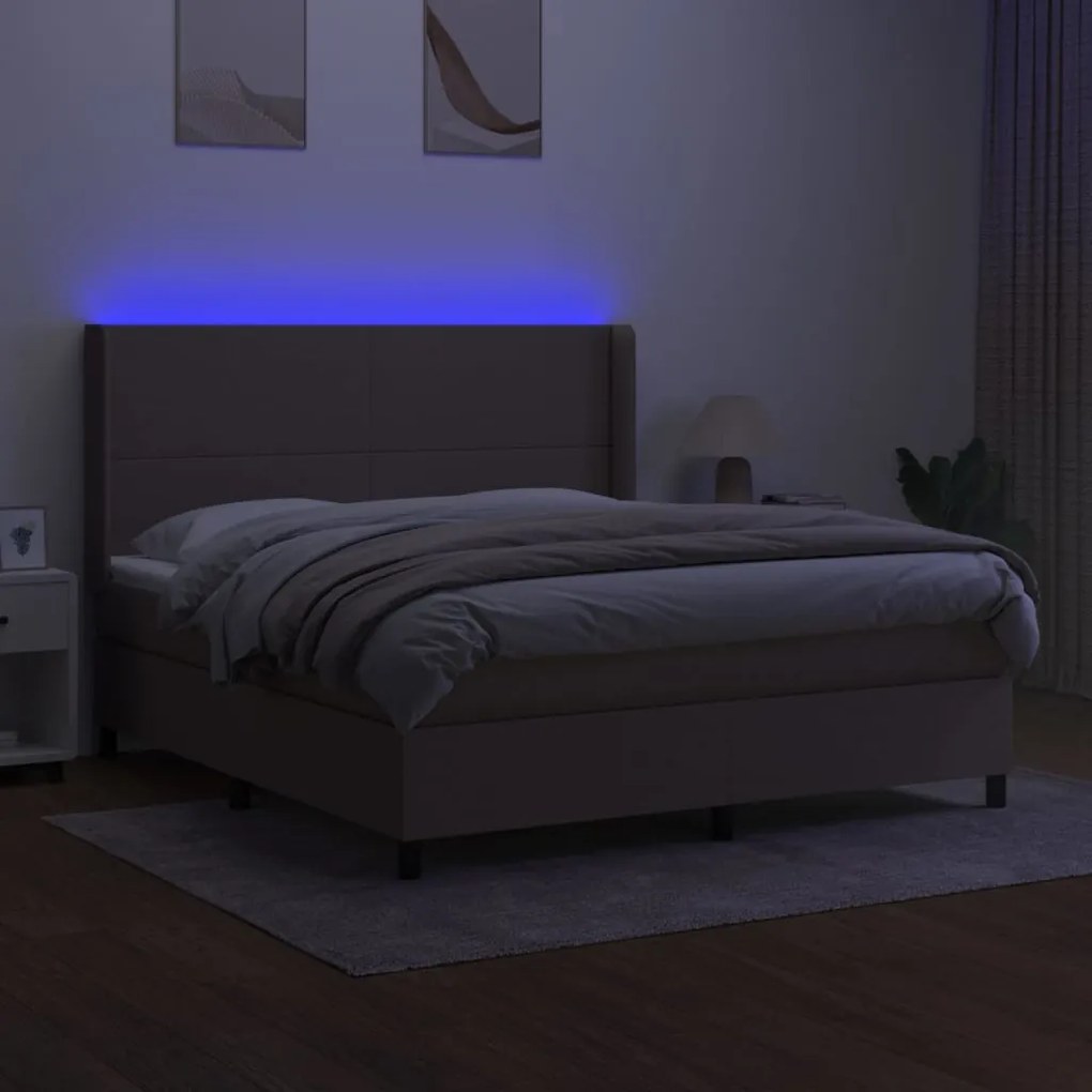 Letto a molle con materasso e led tortora 180x200 cm in tessuto