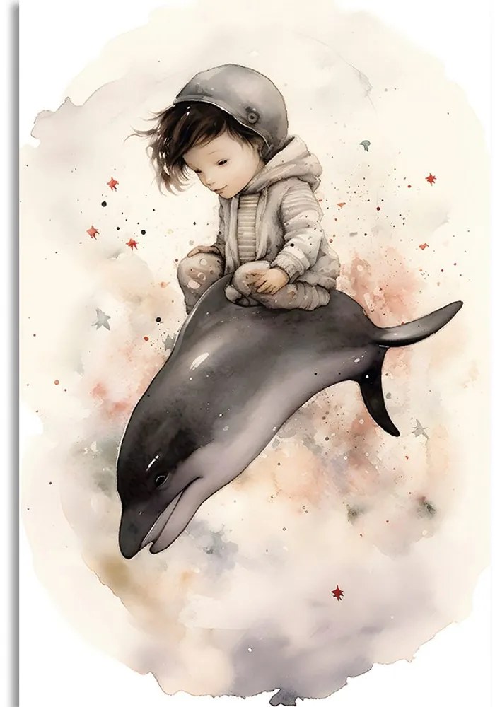 Stampa su tela – Bambino sognante con delfino