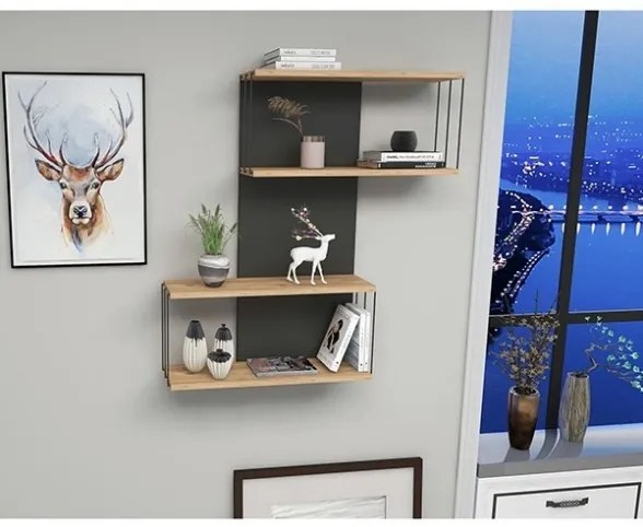 Mensola In Stile Industrial 65x19x96 Antracite E Legno Ellie