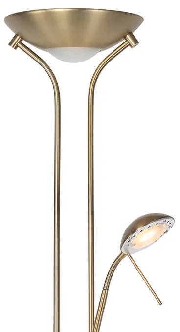 Lampada da terra moderna bronzo con lampada da lettura incl. LED dimmerabile a luce calda - Diva