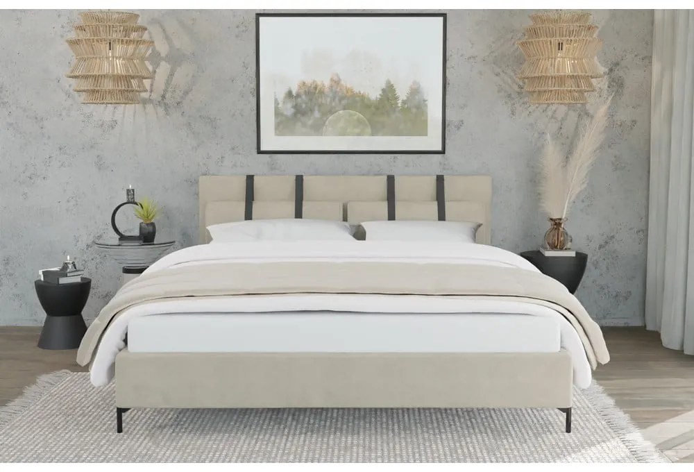 Letto matrimoniale beige imbottito con rete inclusa 160x200 cm Tulsa – Ropez