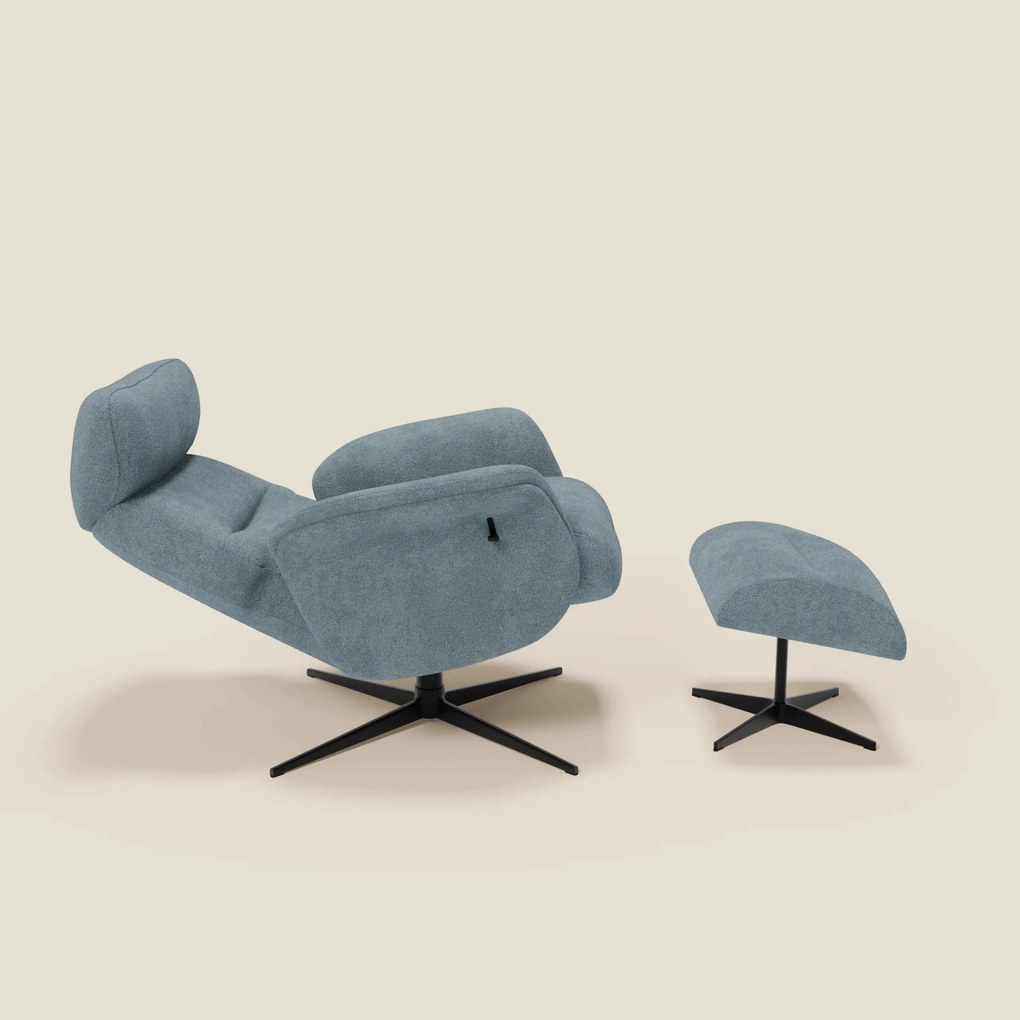 Lunor Poltrona relax reclinabile con pouf poggia-piedi in tessuto bouclé impermeabile T07 carta da zucchero