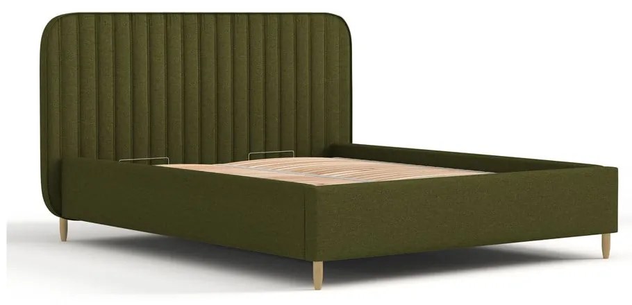 Letto matrimoniale imbottito verde con spazio contenitivo e rete 140x200 cm Noto - Maison de Rêve
