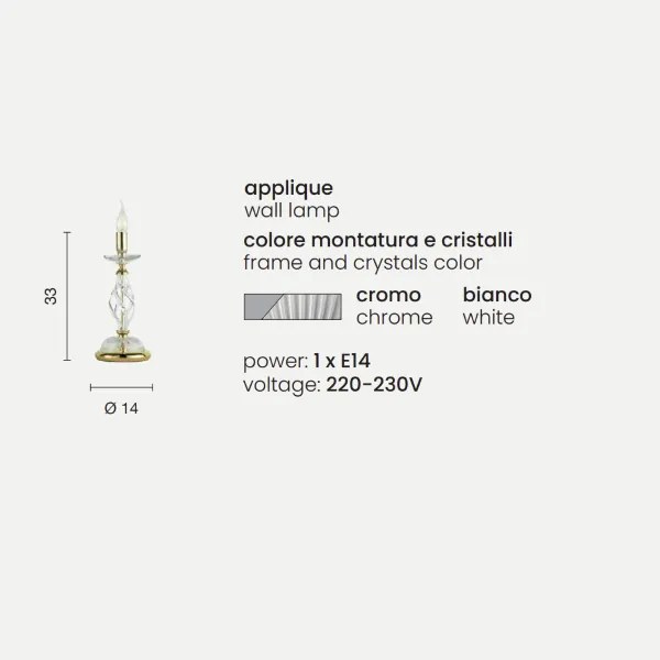 Lampada da tavolo a candela 1306 in vetro soffiato Bianco 14x33 cm