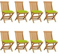 Sedie da Giardino e Cuscini Verde Brillante 8 pz Massello Teak cod mxl 45129