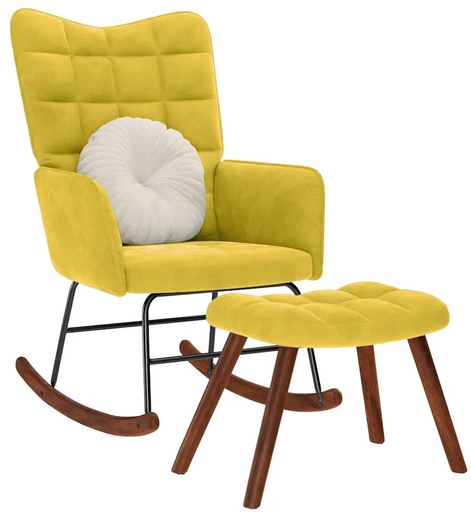 Poltrona A Dondolo Con Poggiapiedi Gialla İn Velluto /