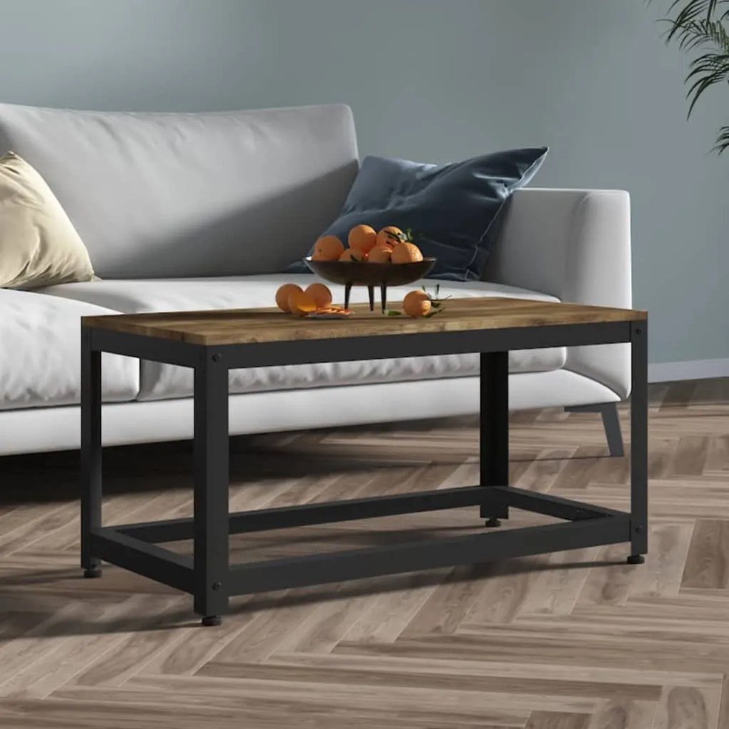 Tavolino Salotto Marrone Scuro E Nero 90x45x45cm İn Mdf E Ferro /
