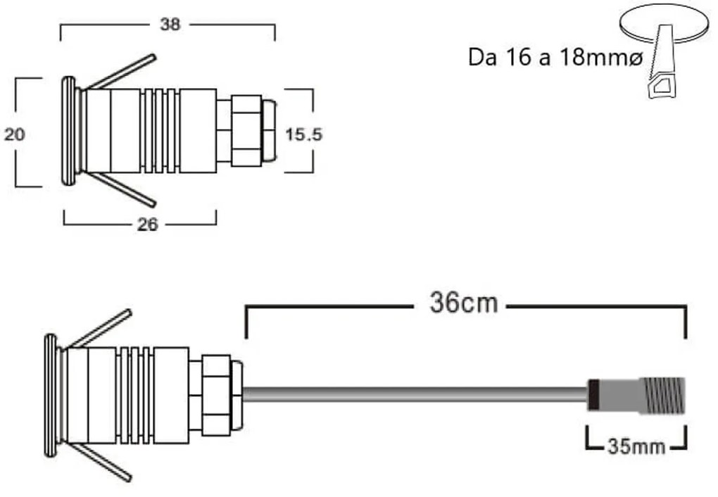 Faretto LED Mini 1W IP67 - PROFESSIONAL da incasso Colore Bianco Naturale 4.000K