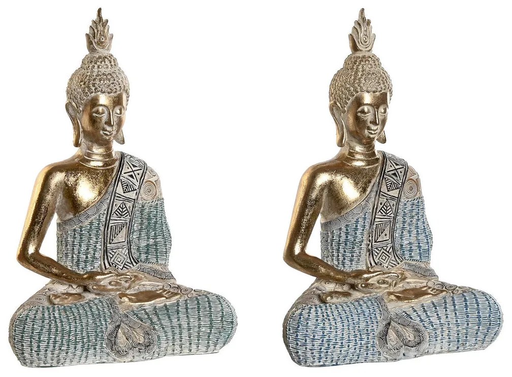 Statua Decorativa DKD Home Decor 23 x 13 x 34 cm Azzurro Buddha Turchese Orientale Decapaggio (2 Unità)