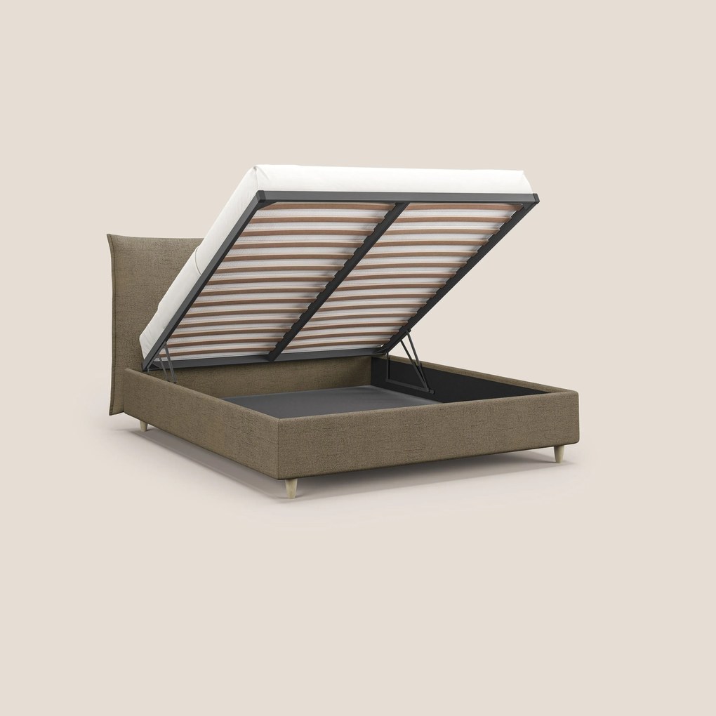 Audrey letto imbottito contenitore e sfoderabile in tessuto fiammato impermeabile T03 marrone