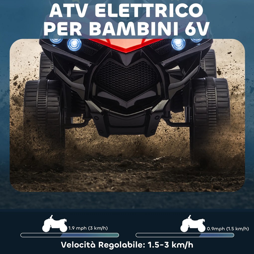 Quad Elettrico per Bambini ATV 6V Ricaricabile con Fari e Musica Rosso...