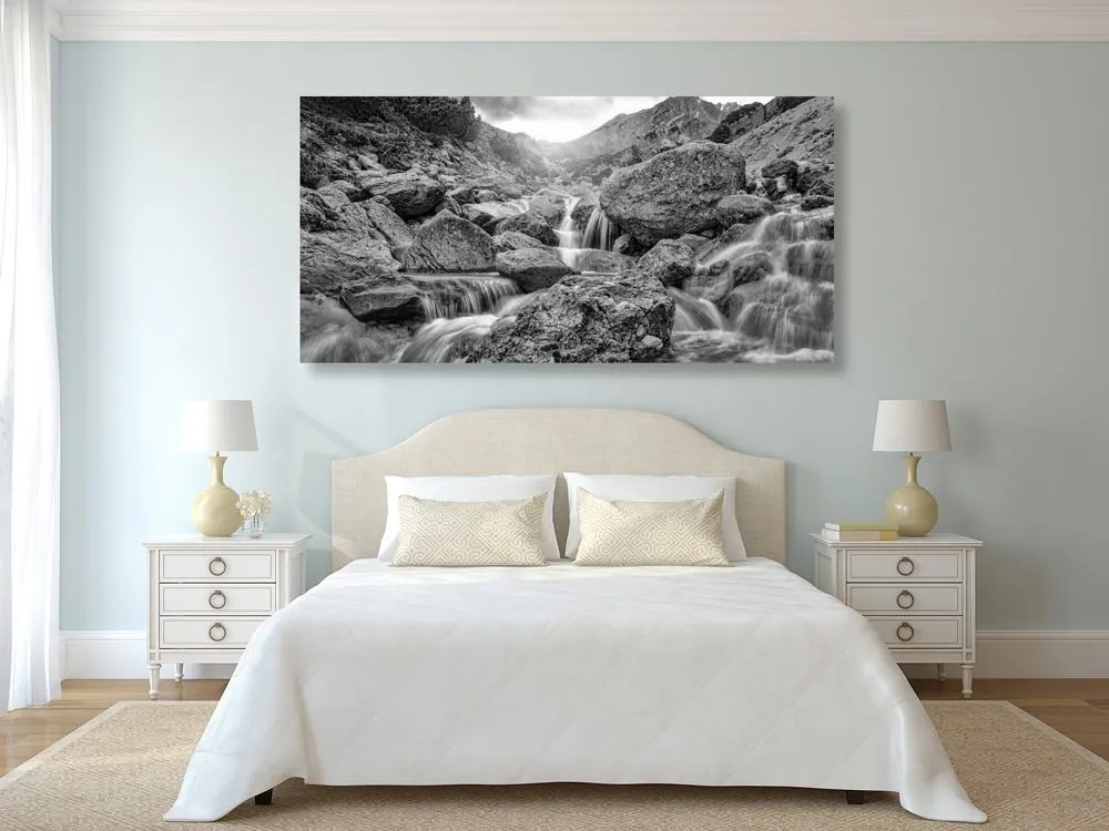 Stampa su tela – Cascate alpine in bianco e nero