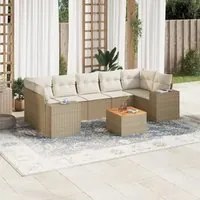 Set Divano da Giardino 8 pz con Cuscini Beige in Polyrattan 3225358