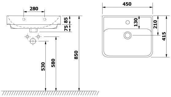 Bruckner - Lavabo incasso NEON 45x41,5 cm ceramica/bianco
